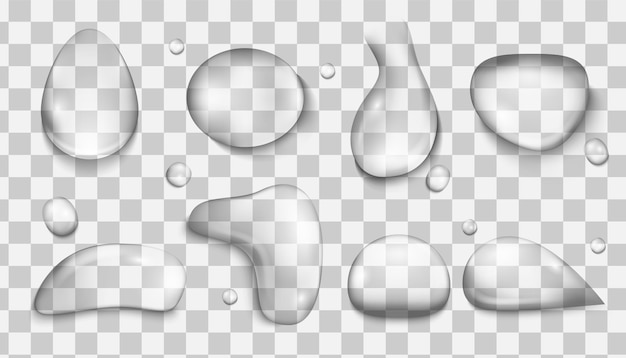 Water droplets set of realistic water drops on transparent background