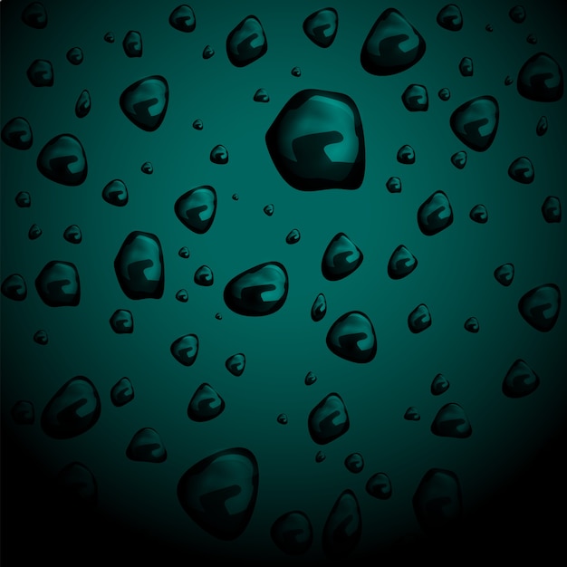 Water Drops on dark background, 3d vector style.