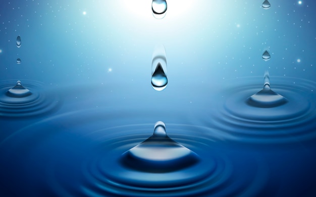 Water drops and ripples background blue background 3d illustration