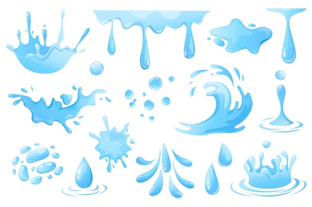 Vector water drops and splashes set graphic elements in flat design