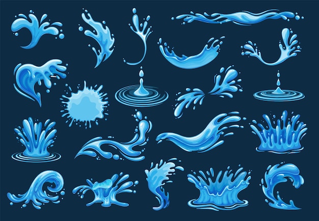 Vector water drops. splashes or spill water elements, isolated vector illustration. current drops, waves, tears and spray.