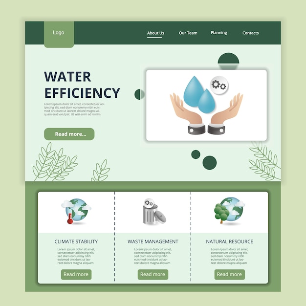 Water efficiency flat landing page website template climate