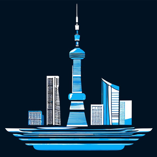 water famous architecture finance shanghai tower vector illustration