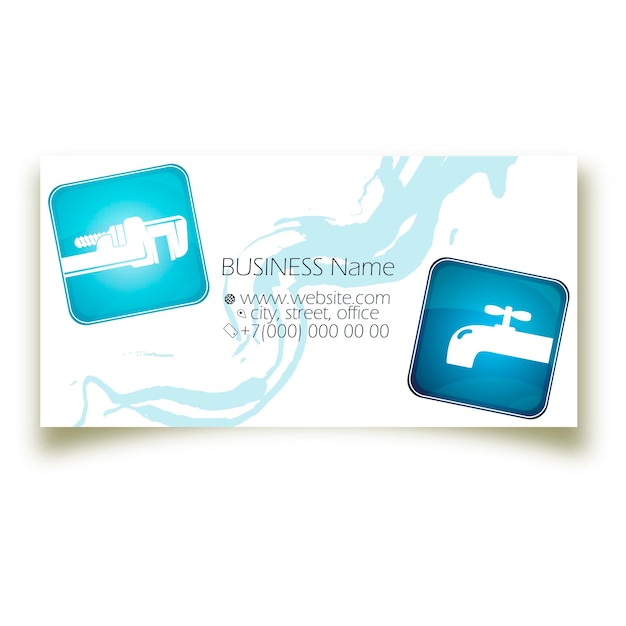 Vector water faucet and wrench plumber business card