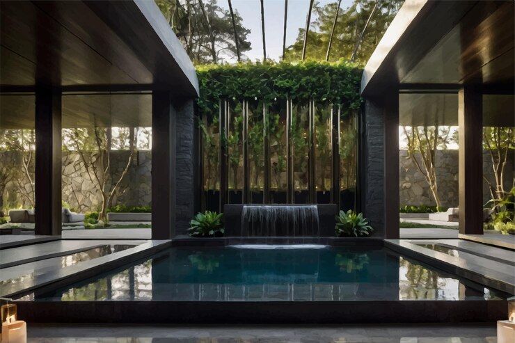 Vector a water feature with a waterfall and a pool with a waterfall in the middle