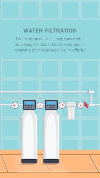 Illustrazione vettoriale di filtrazione dell'acqua design piatto.