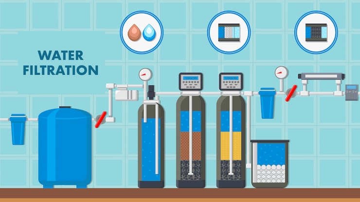 Vector water filtration system web  with text space