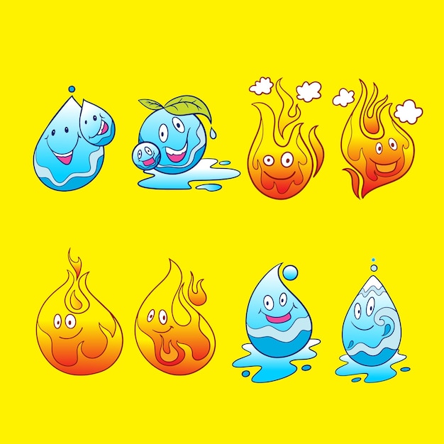 Water and fire character cartoon