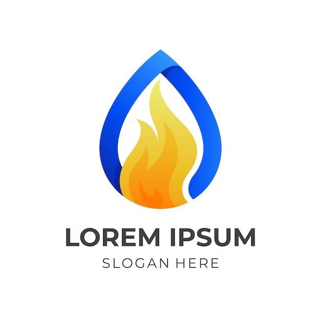 Концепция логотипа водяного огня логотип комбинации воды и огня в стиле 3d синего и желтого цвета