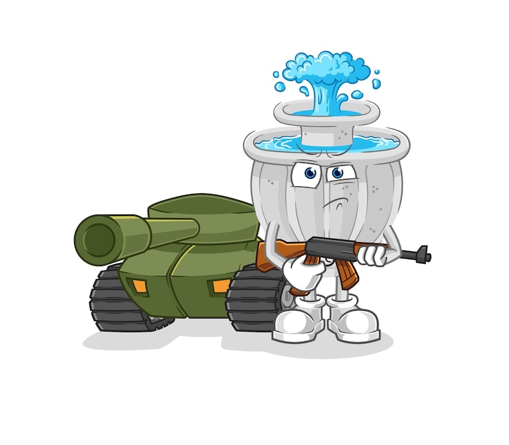 Vector water fountain soldier with tank character cartoon mascot vector