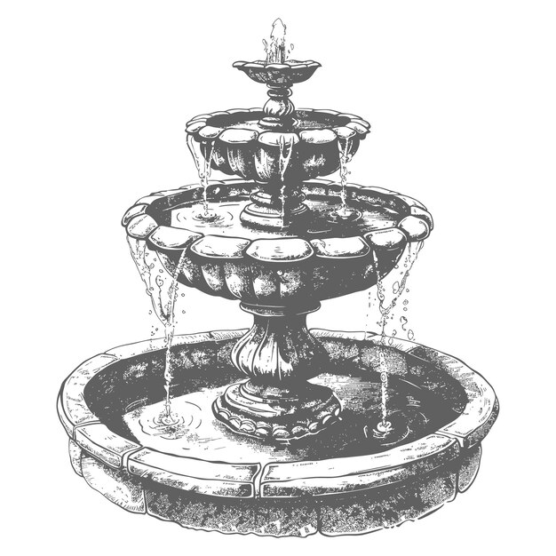 water fountain or water well image using Old engraving style