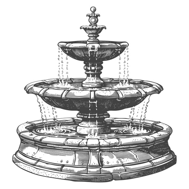 water fountain or water well image using Old engraving style