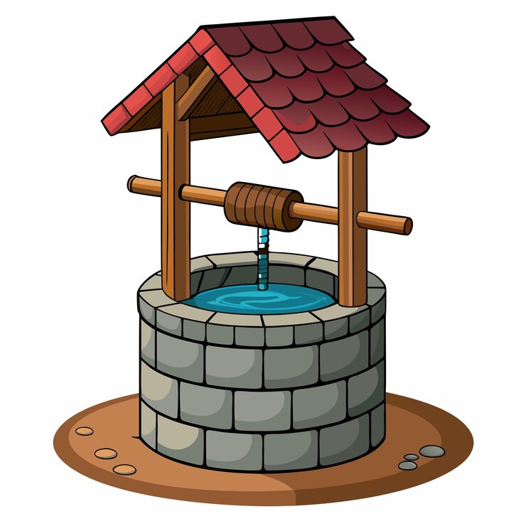 Vector a water fountain with a red roof and a red roof