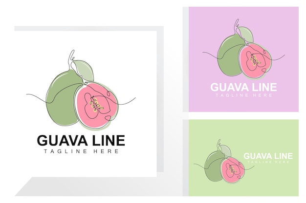 Вектор дизайна логотипа Water Guava с линейным стилем Иллюстрация рынка свежих фруктов Витаминный завод