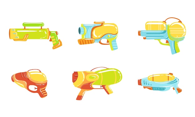 Water guns collection colorful water pistols toy weapon vector illustration