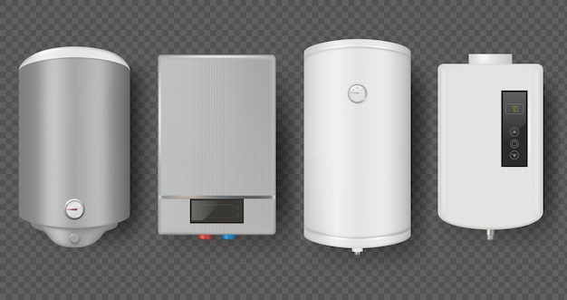 Vector water heater realistic electrical gas boiler for modern interiors smart heating systems for controlling bathroom decent vector templates