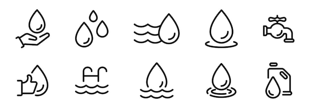 Water icon set Aqua symbols set Water drops icon collection