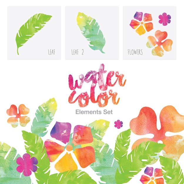 Water-kleur bloemmotief ontwerpset