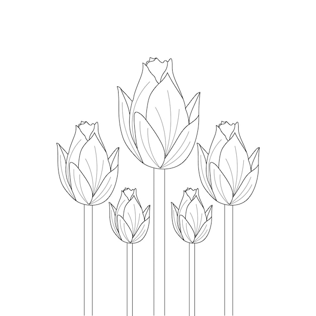 Water lily coloring page and line art flower sketch with flower vector illustration