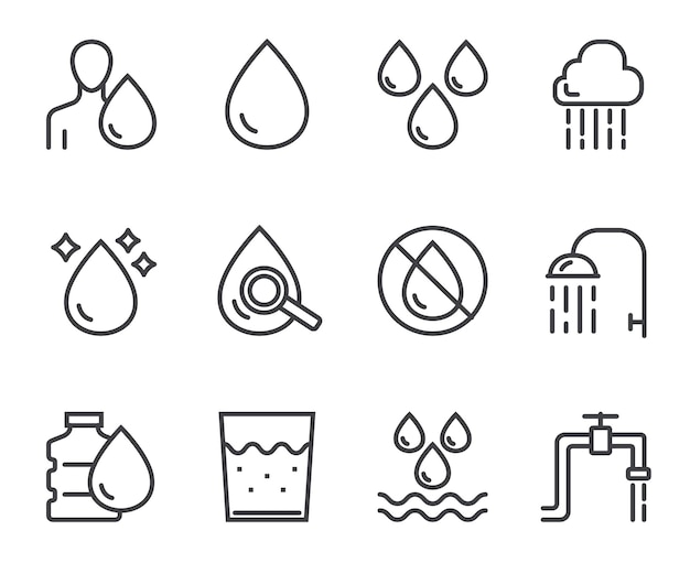 Water line black pictogram icon isolated set Vector flat graphic design