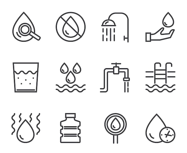 Water line black pictogram icon isolated set Vector flat graphic design