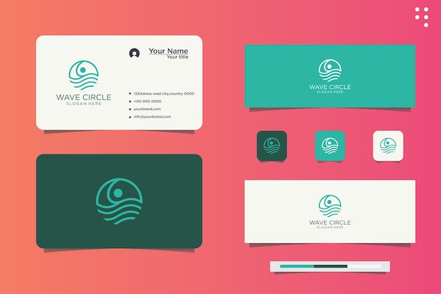 Water line company circle wave logo design and business card