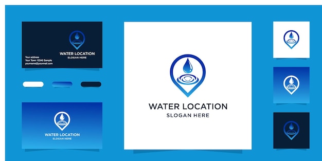 Water Location 로고 디자인 템플릿 및 명함