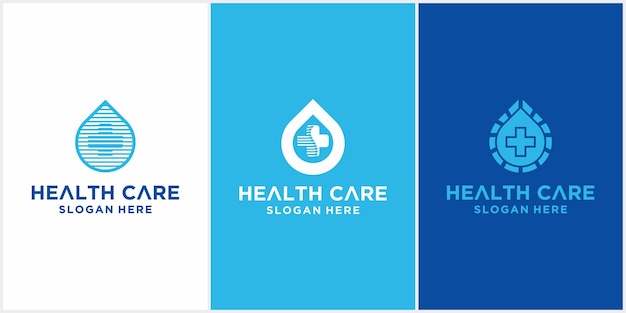 Water Logo set Gezondheidszorg geneeskunde druppels medische gezondheid technologie logo ontwerpsjabloon