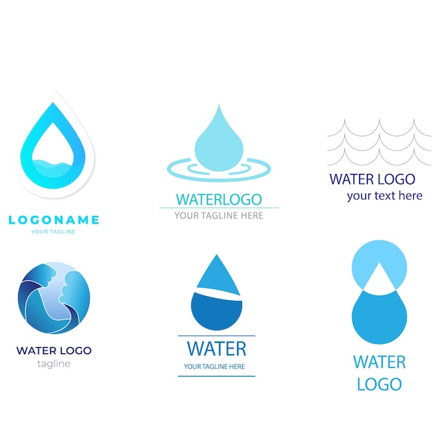 Коллекция водных логотипов для компаний в плоском стиле Premium Vector