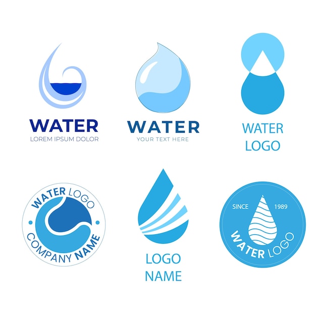 Коллекция водных логотипов для компаний в плоском стиле Premium Vector