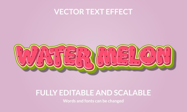 Vector water melon editable 3d text style effect