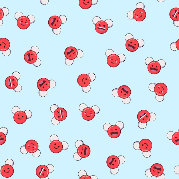 Vettore modello senza cuciture di emoji svegli del fumetto della molecola d'acqua