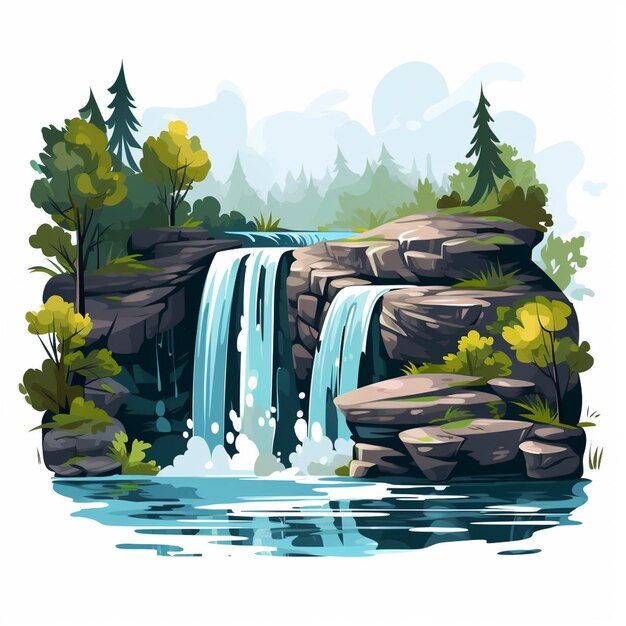 Vector water mountain waterfall river vector nature cascade background illustration fall stream