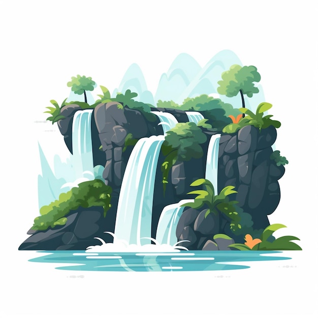 Vettore acqua montagna cascata fiume vettore natura cascata sfondo illustrazione flusso di caduta
