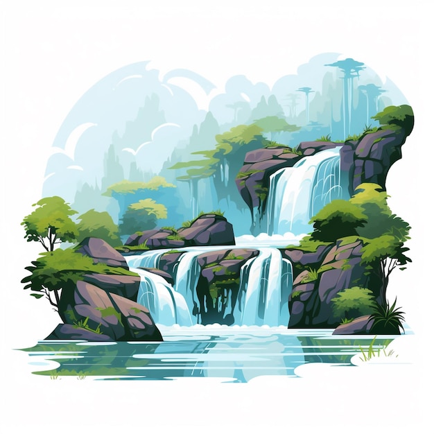 Vector water mountain waterfall river vector nature cascade background illustration fall stream