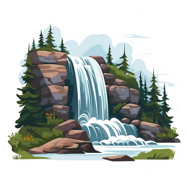 Water mountain waterfall river vector nature cascade background illustration fall stream