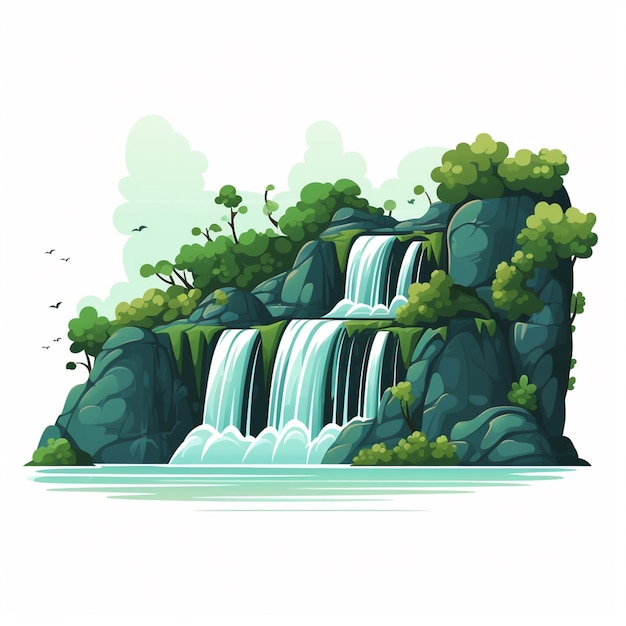 Vector water mountain waterfall river vector nature cascade background illustration fall stream