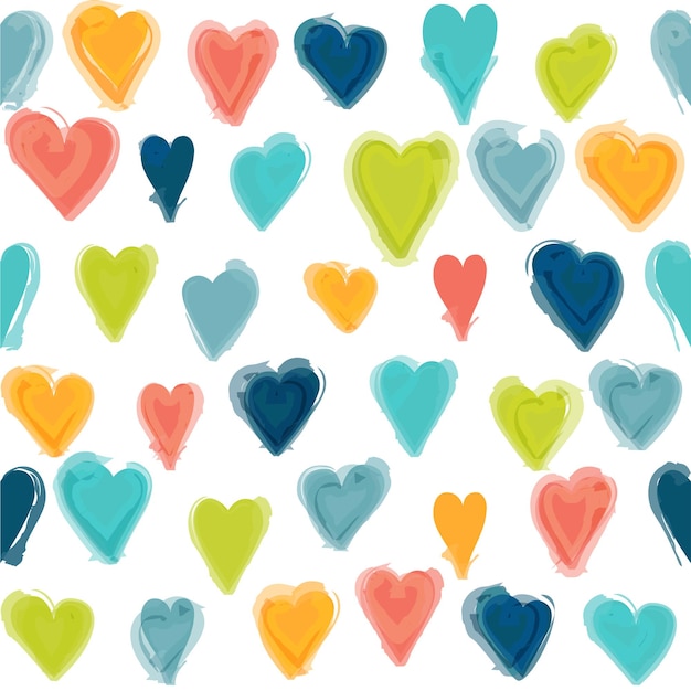 Water painted heart seamless pattern white isolated vector background wall paper