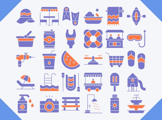 water park dual color icon pack design for download