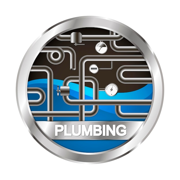 Vector water pipe system in circle plumbing repair and service symbol