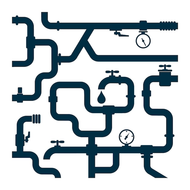 Water pipe system silhouette for plumbing business