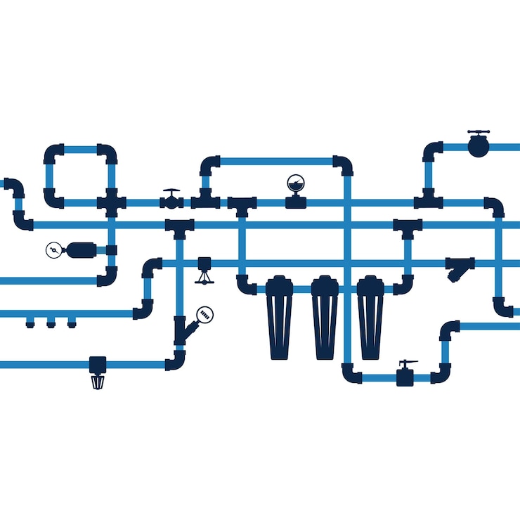 Vector water pipe system with valves and water filters
