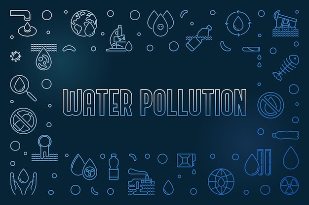 Water Pollution colored horizontal Frame vector illustration