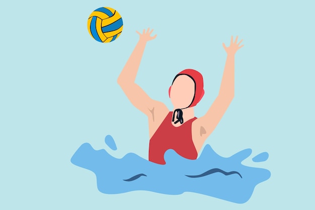 Water polo athlete from red team catching a ball flat design