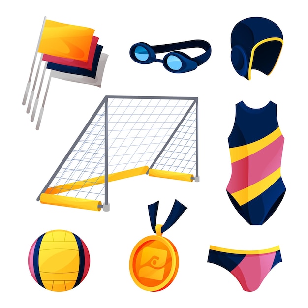 Vector water polo equipment or swim game accessories set.