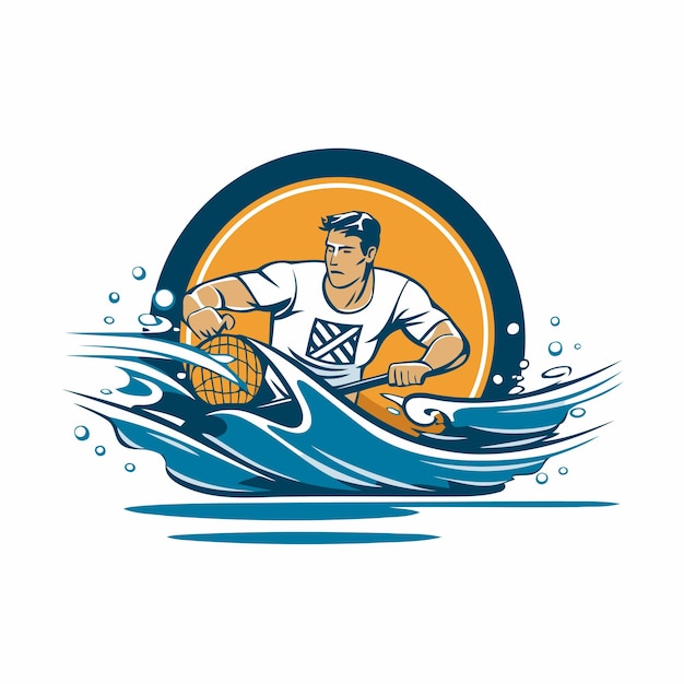 Vector water polo player on the background of the waves vector illustration