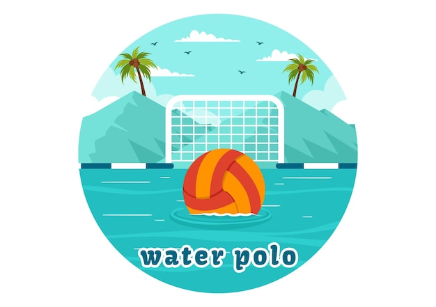 Water Polo Sport Vector Illustration with Player Playing to Throw the Ball on the Opponent Goal