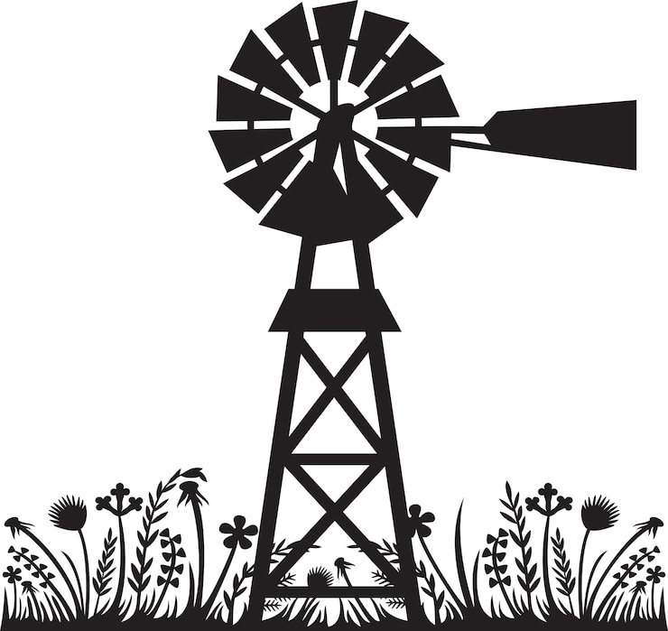 Vector water pompende windmolen en planten