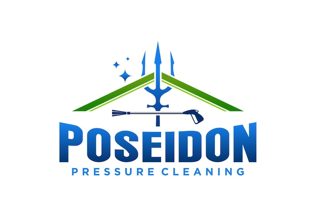 Vector water presure jet cleaner logo design poseidon trident illustration