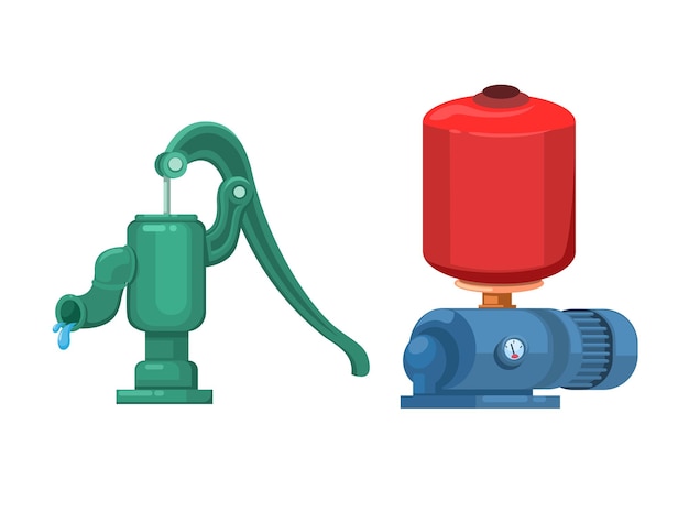 Ручной водяной насос и вектор символа набора электрических объектов
